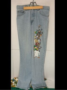 Vintage Warner Bros. Looney Tunes 90s Light Blue Denim Jeans sz 28